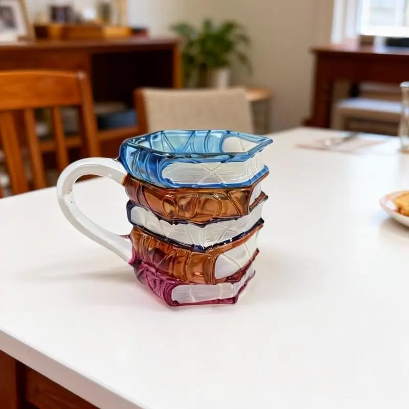 3D Stacked Book Coffee Mug Ceramic Literature Lover Cup Creative Library Style Porcelain Tea Mug Christmas Gift for Bookworms Home Office Decor