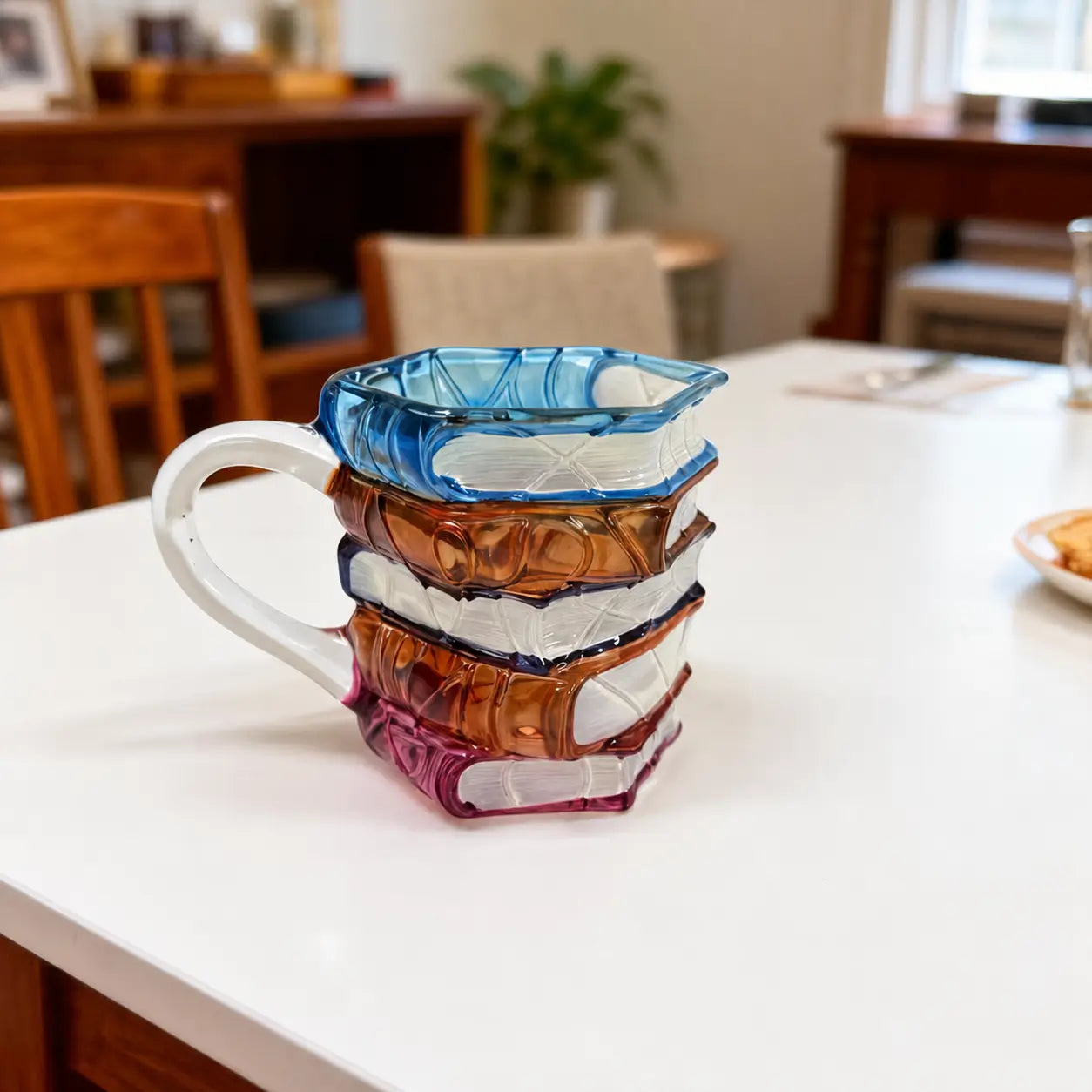 Stackable book-shaped ceramic mug with colorful 3D artwork, heat-resistant handle, reusable coffee cup creative gift for readers at home or office Tomyhome Global