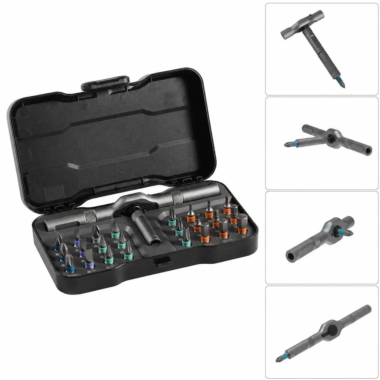 Portable 24-piece precision screwdriver kit with reversible ratchet handle and magnetic bits for quick furniture assembly, computers, bicycles, and household fixes Tomyhome Global