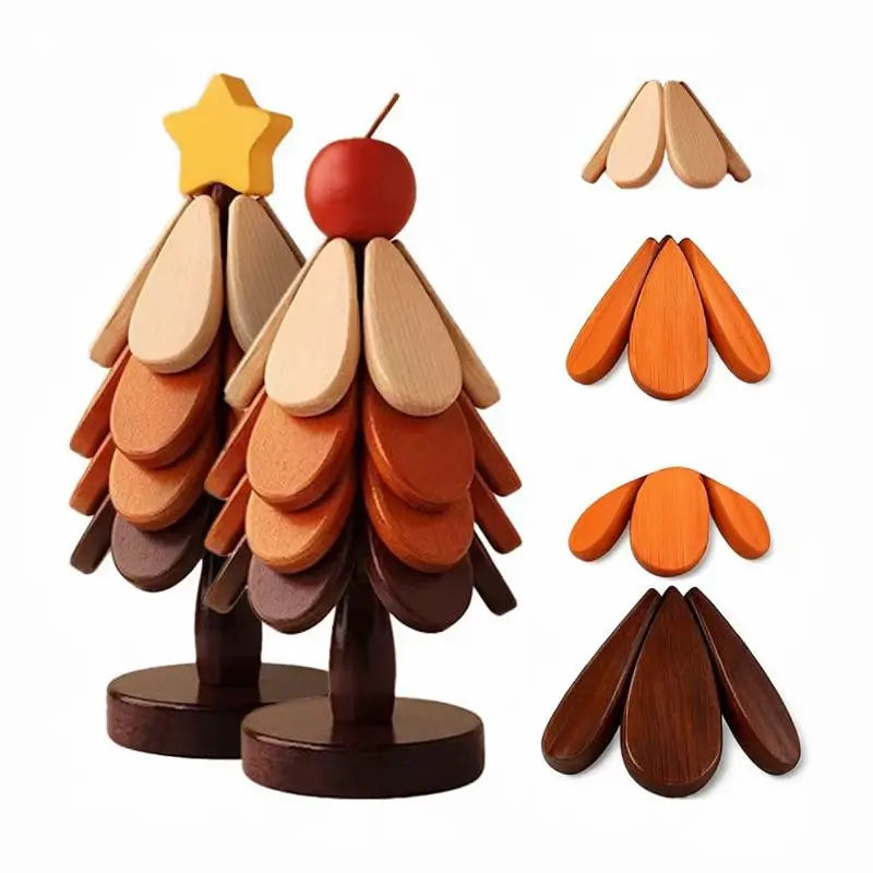 Heat Resistant Foldable Wooden Tree Trivet Set with 4 Coasters and 1 Stand for Hot Dishes Pots Bowls Teapots Solid Wood Kitchen Tableware Gift