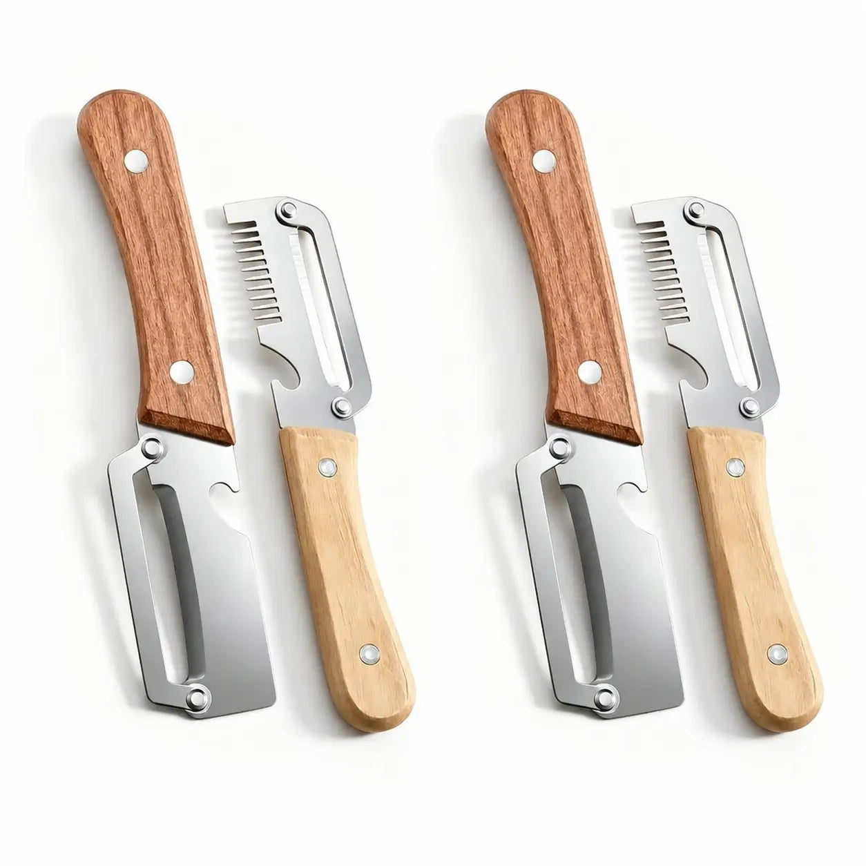 Two-Piece Vegetable and Fruit Peeler Set with Ultra-Sharp Stainless Steel Blade, Wooden Handle, and Built-In Bottle Opener for Everyday Kitchen Prep Tomyhome Global