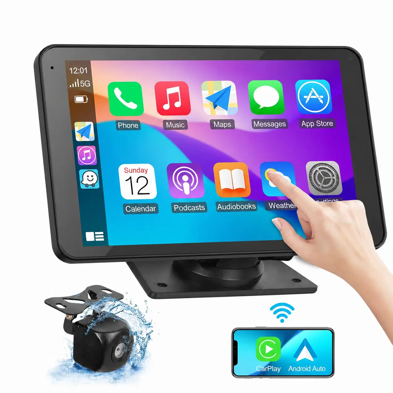 Wireless CarPlay touchscreen with HD backup camera and easy audio connection for iPhone and Android in cars, trucks and daily driving Tomyhome Global