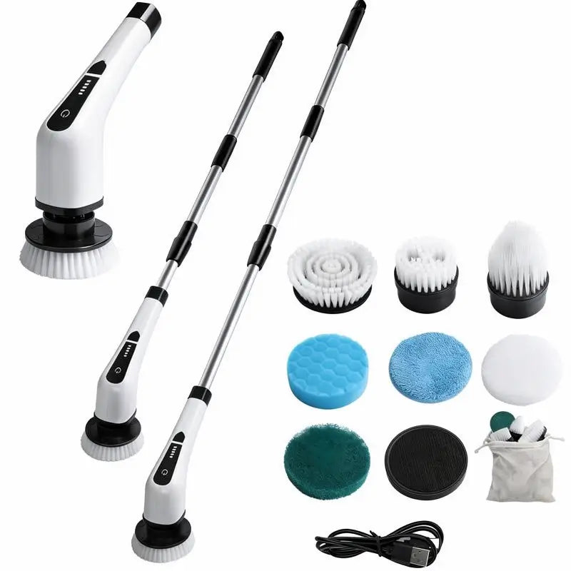 Electric Spin Scrubber Cordless IPX7 Waterproof Cleaning Brush with 9 Brush Heads Extendable Handle 2 Speeds for Shower Bathroom Kitchen Tile and Floor