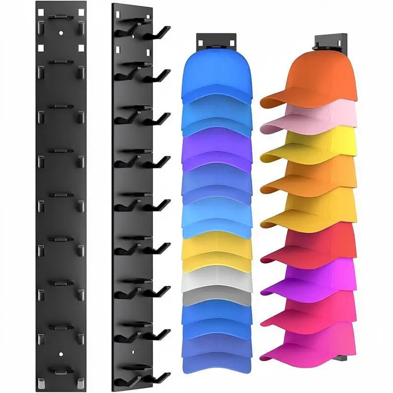 Wall Mounted Baseball Cap Rack Hat Organizer Adhesive Mount Storage for Closet Door Bedroom Space Saving Hat Display Easy Access Sturdy Pack of 2