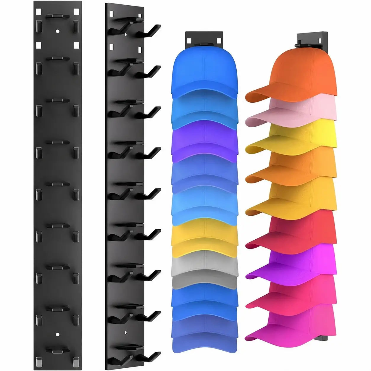 Wall mounted baseball cap organizer, 2-pack adhesive hat rack holding 18 caps for easy access in closets, bedrooms, and wardrobes Tomyhome Global