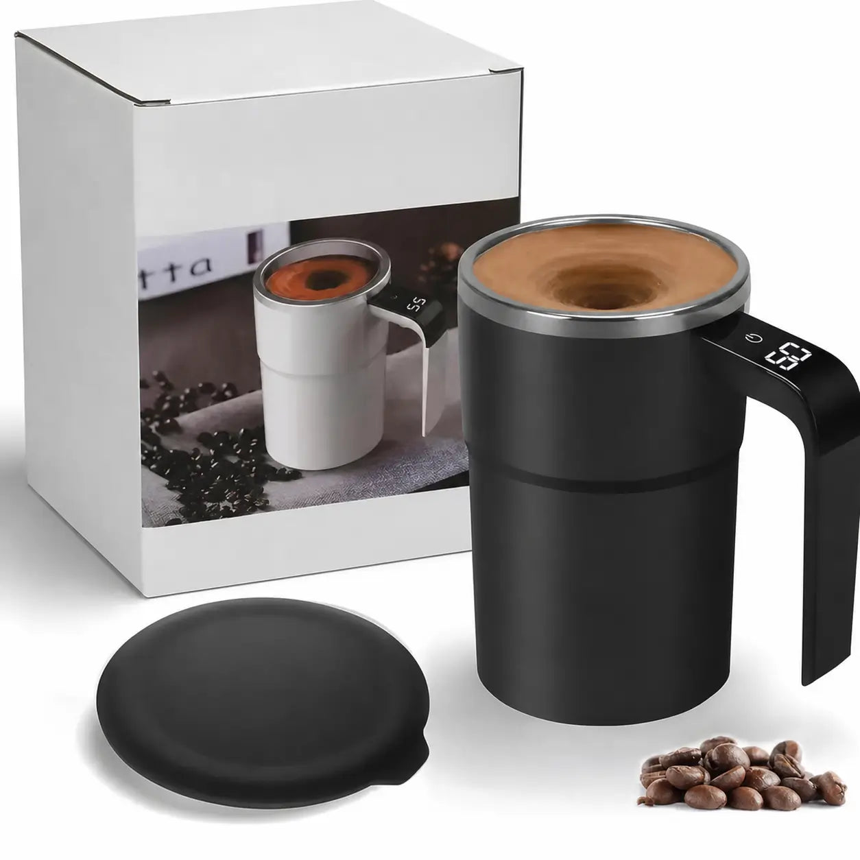 Rechargeable magnetic stirring mug with detachable mixer and LCD thermometer for smooth coffee, cocoa, protein shakes, and everyday office or travel drinks Tomyhome Global