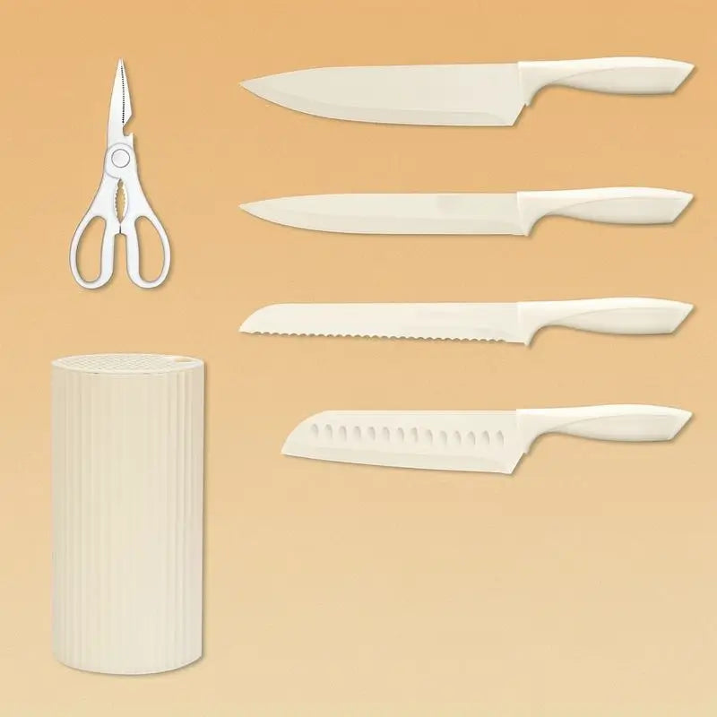 8-Piece Stainless Steel Knife Set with Block Sharp Anti-Rust Ergonomic Handle for Chef Meat Vegetable Slicing Dicing Mincing and Daily Use