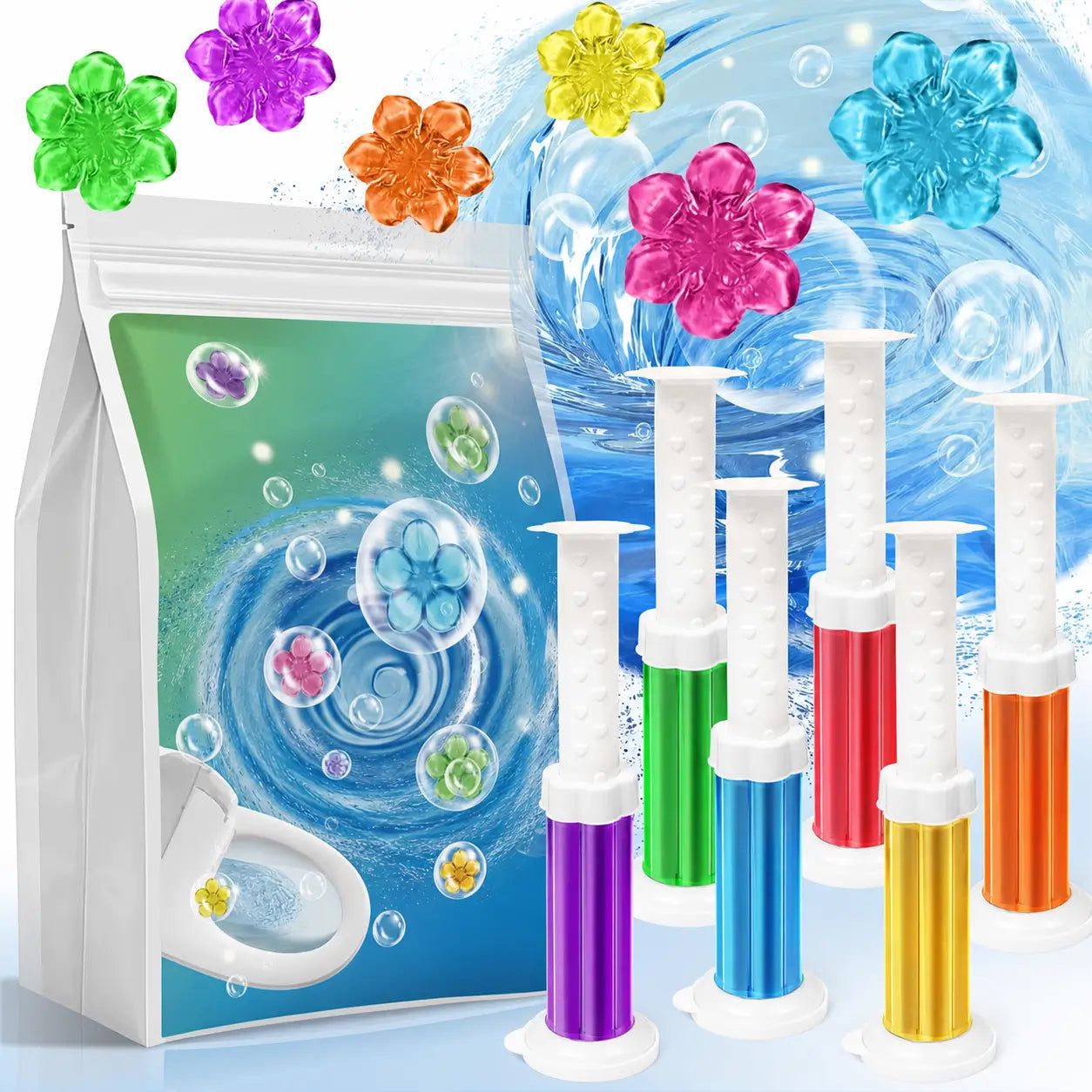 Flower-shaped toilet gel stamps with deodorizing fragrance for bathroom toilets, sinks and urinals in home or commercial spaces all summer long Tomyhome Global
