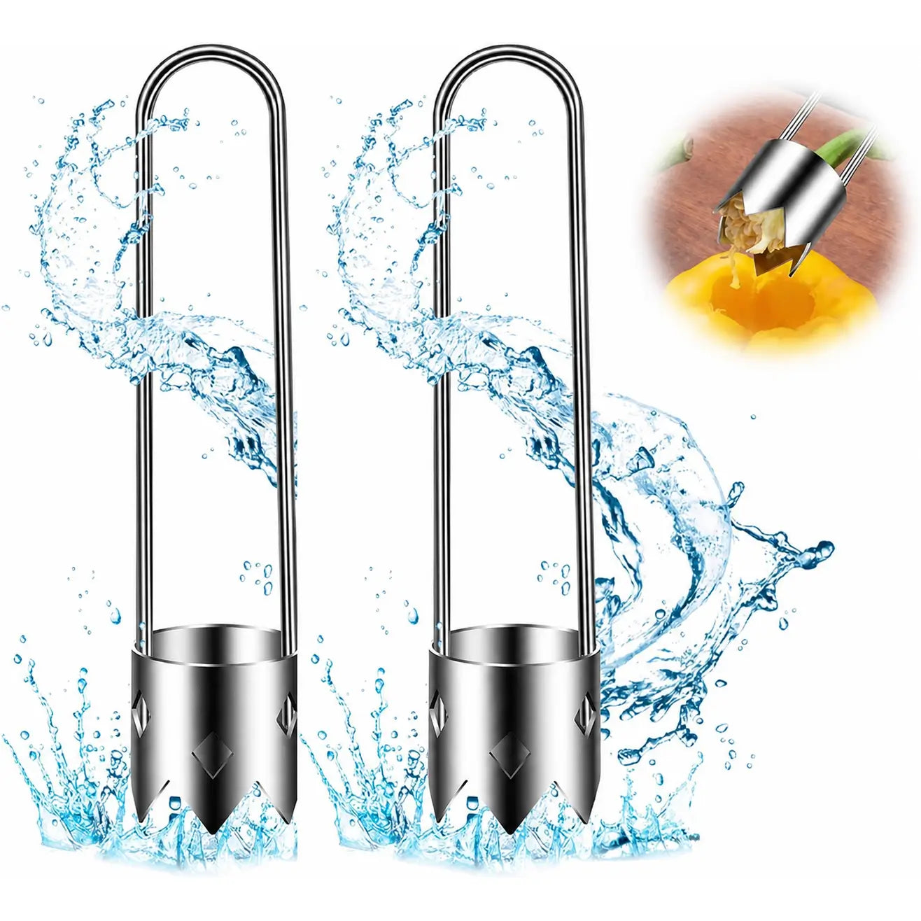 Universal stainless steel core remover set with ergonomic handles for easy fruit, pepper, cucumber, eggplant and apple preparation at home or professionally Tomyhome Global