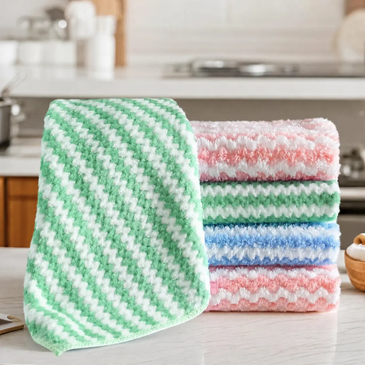 Microfiber cleaning cloths, 10-pack absorbent streak-free towels for dish drying, kitchen washing, striped lint-free everyday chores Tomyhome Global