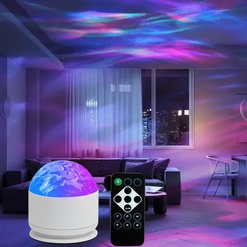 7가지 색상 별 프로젝터 무드등, 2가지 장면 모드, 음악 리듬, 오션 웨이브, 3D 물결 효과 - 침실, 파티 장식, 연인/어린이 로맨틱 선물