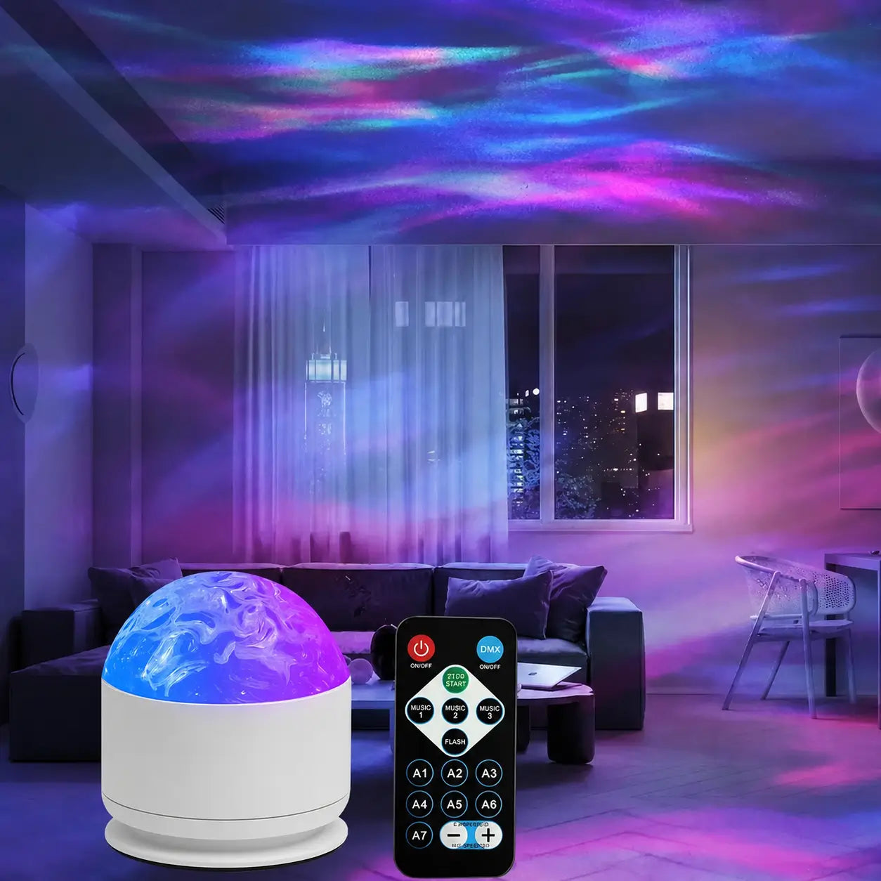 Remote control star projector night light with 16 colors, ocean wave and aurora effects for bedrooms, kids’ rooms and cozy parties Tomyhome Global
