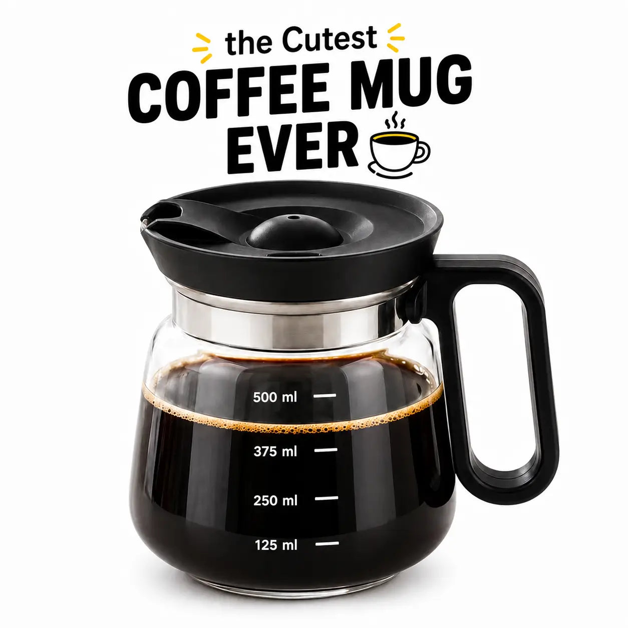Compact glass coffee pot mug with sip lid, 473 ml (16 oz) novelty drinkware for coffee lovers, office desks and fun gifts Tomyhome Global