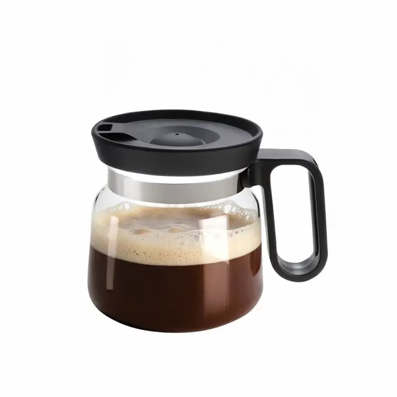 Glass Coffee Pot Shape Mug with Lid 473ml Cute Novelty Small Spill-Proof Carafe Style Drinkware for Office and Travel 10cm Tall 9.5cm Wide