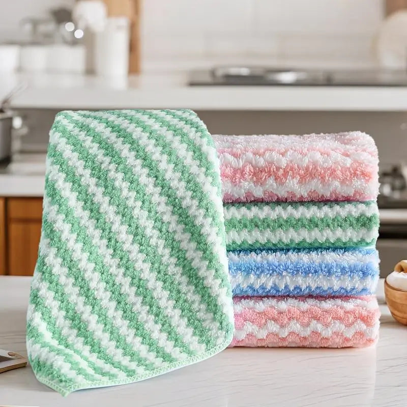 10 Pack Microfiber Cleaning Cloths Absorbent Striped Kitchen Towels 25 cm x 25 cm Washable Reusable Streak Free Dish Drying Washing Rags for Home