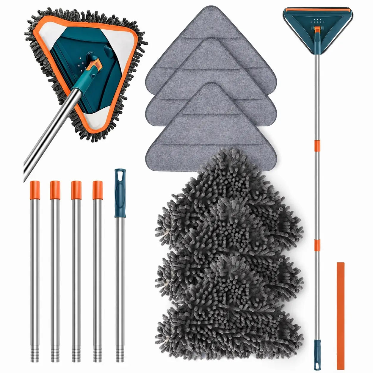 Adjustable long handle wall mop with 360° swivel head and reusable pads for ceilings, baseboards, windows, floors, and hard-to-reach dust cleaning Tomyhome Global
