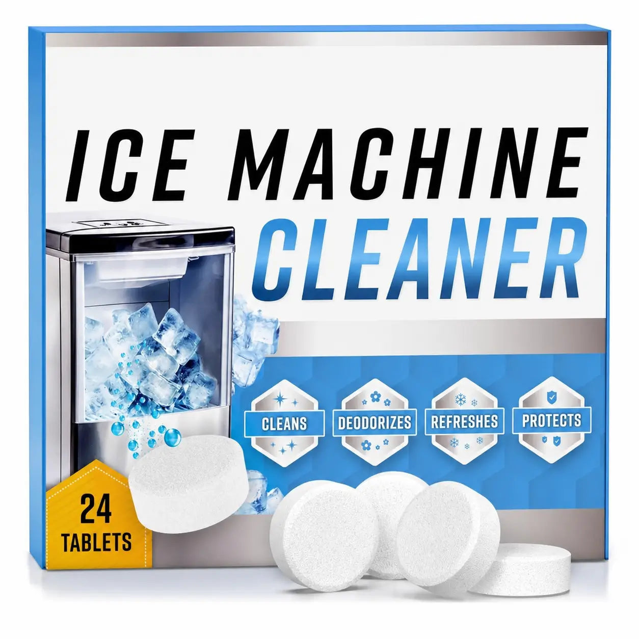 Ice maker cleaner tablets with nickel-safe descaling, 1-year supply for countertop, portable and commercial machines, clearer ice and daily odor control Tomyhome Global
