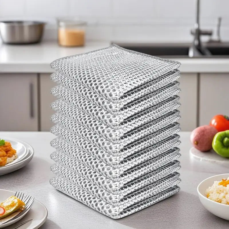 10 Pack Wire Dishcloth Non-Scratch Metal Scrubbing Rags Kitchen Cleaning Mesh Dishwashing Cloth for Pots Pans Wet Dry Use Durable Scrubber Tools