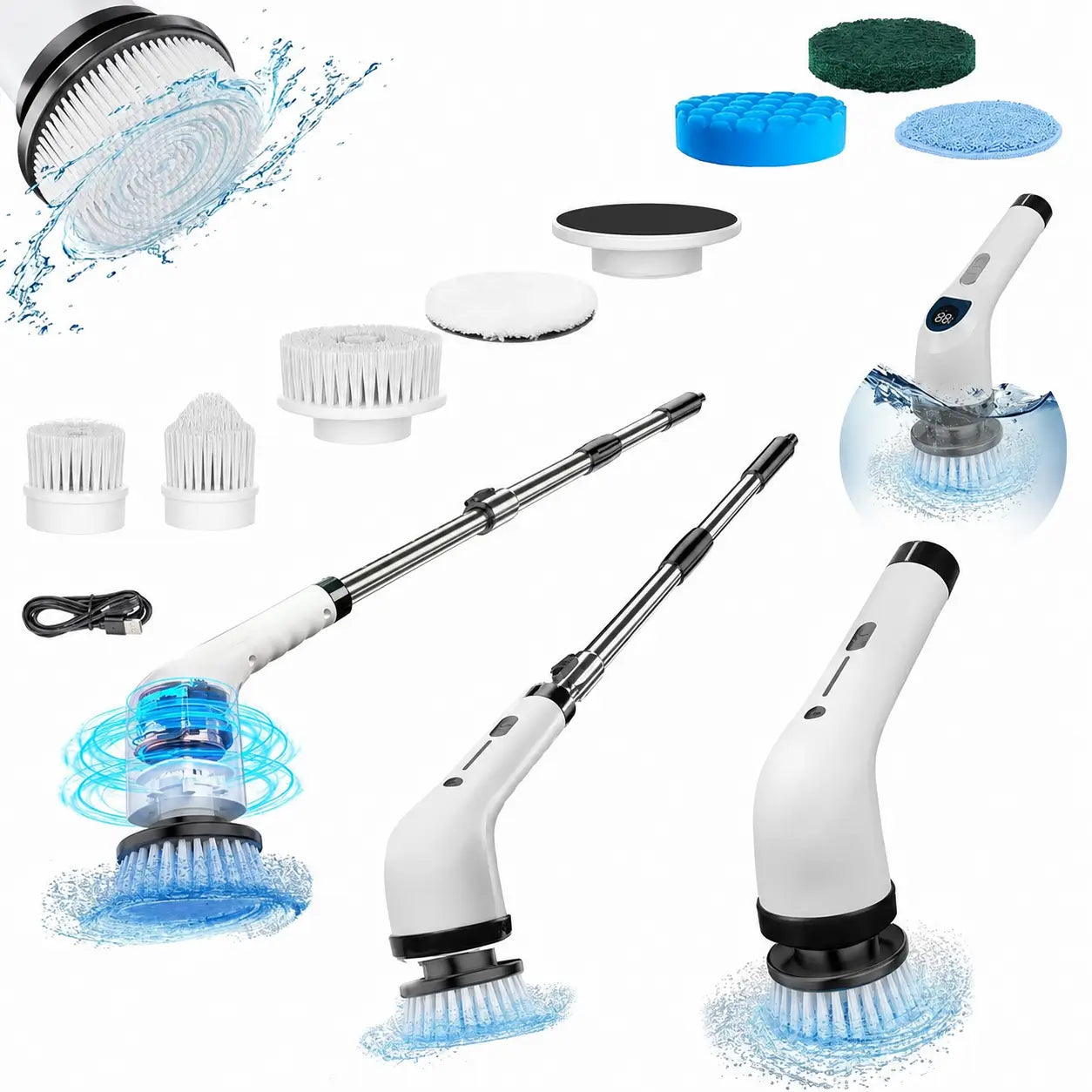 Waterproof Cordless Power Scrubber with Adjustable Extension Handle and Replaceable Brush Heads for Bathtubs, Tiles, Windows and Everyday Deep Cleaning Tomyhome Global