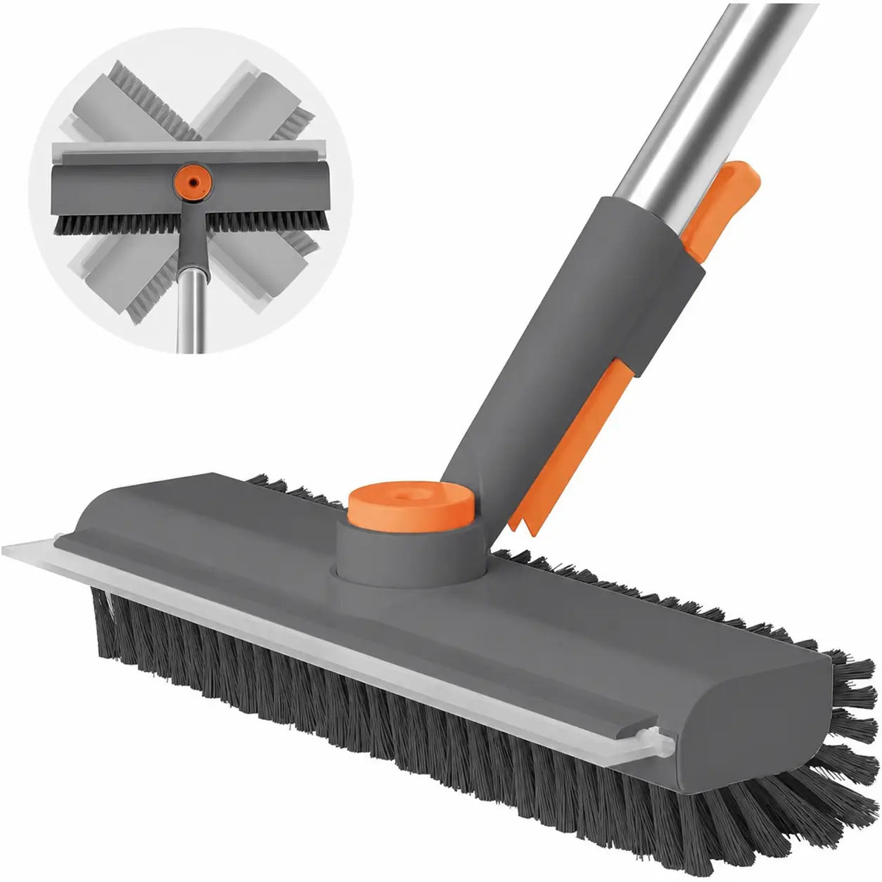 3-in-1 floor scrub brush with adjustable long handle, stiff bristles and squeegee for bathrooms, tile, patios and garages Tomyhome Global