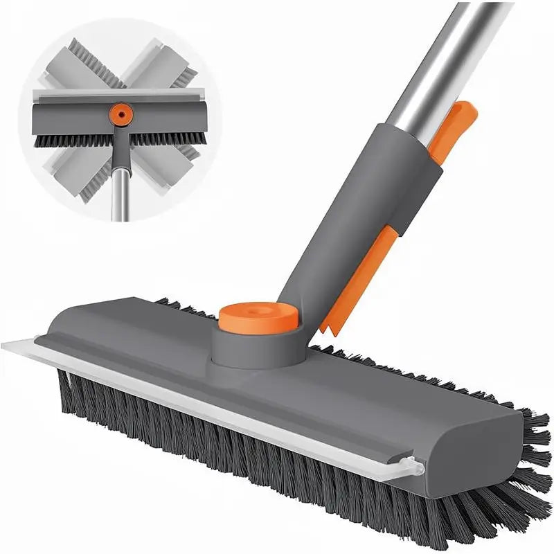 3-in-1 Floor Scrub Brush with Long Handle Heavy-Duty Stiff Bristles and Scraper for Cleaning Bathroom Shower Patio Garage Kitchen Wall and Tile Deck