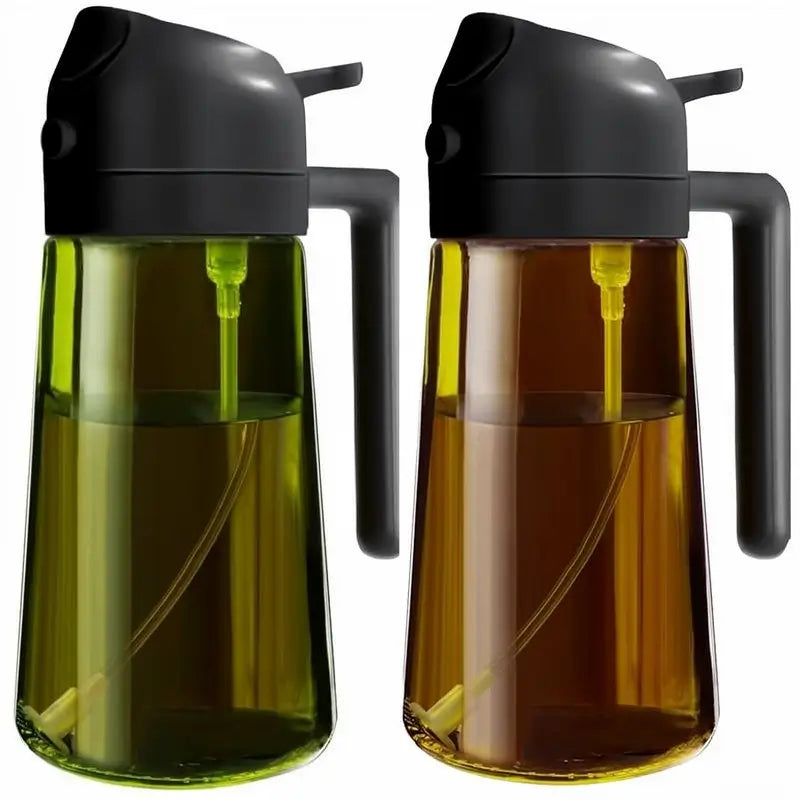 2-Pack 2-in-1 Oil Sprayer for Cooking 470ml Light-Blocking Glass Olive Oil Dispenser Bottle for Kitchen Food-Grade Mister for Air Fryer BBQ and Salads