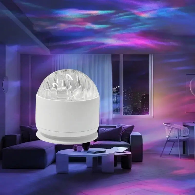 Luz Projetora 3D de Ondas de Água e Mar com Modo RGB de 16 Cores e Controlo Remoto para Relaxamento no Quarto, Ambiente Noturno Romântico e Iluminação Decorativa de Ambiente