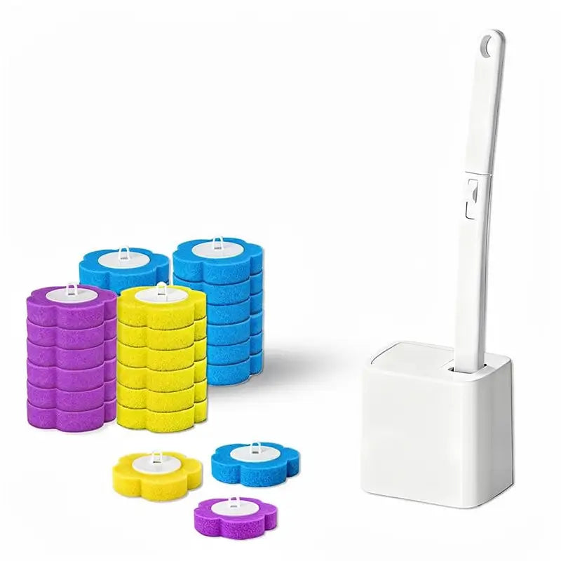 Disposable Toilet Brush Wand Set with Cleaning Refills Wall-Mount Bathroom Scrubbing System for Bowl Sink Bathtub Drain Wash Basin Cleaning Tool
