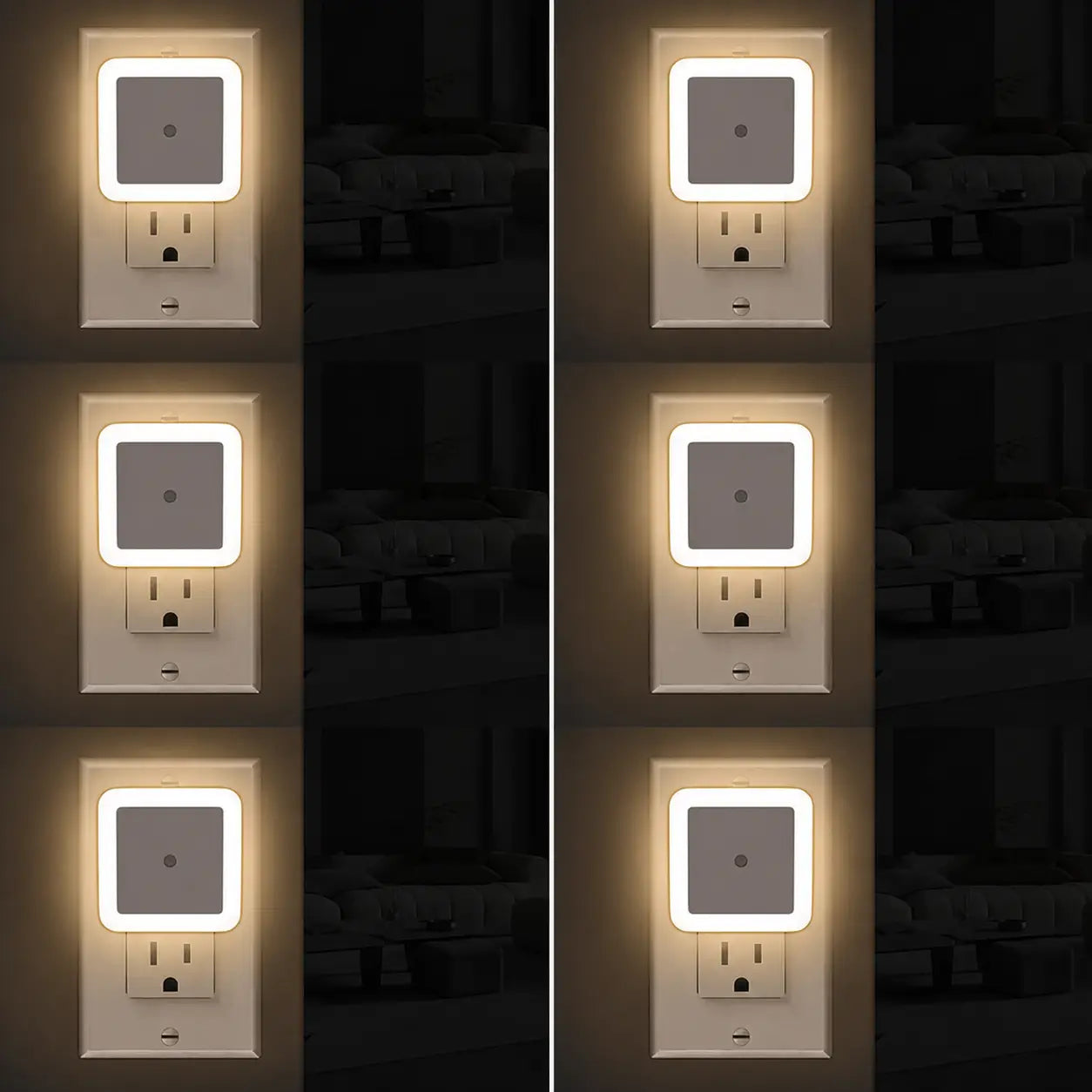 Plug-in LED night lights with dusk-to-dawn sensor, warm white 6-pack for bedrooms, hallways, bathrooms, kitchens and everyday home lighting Tomyhome Global