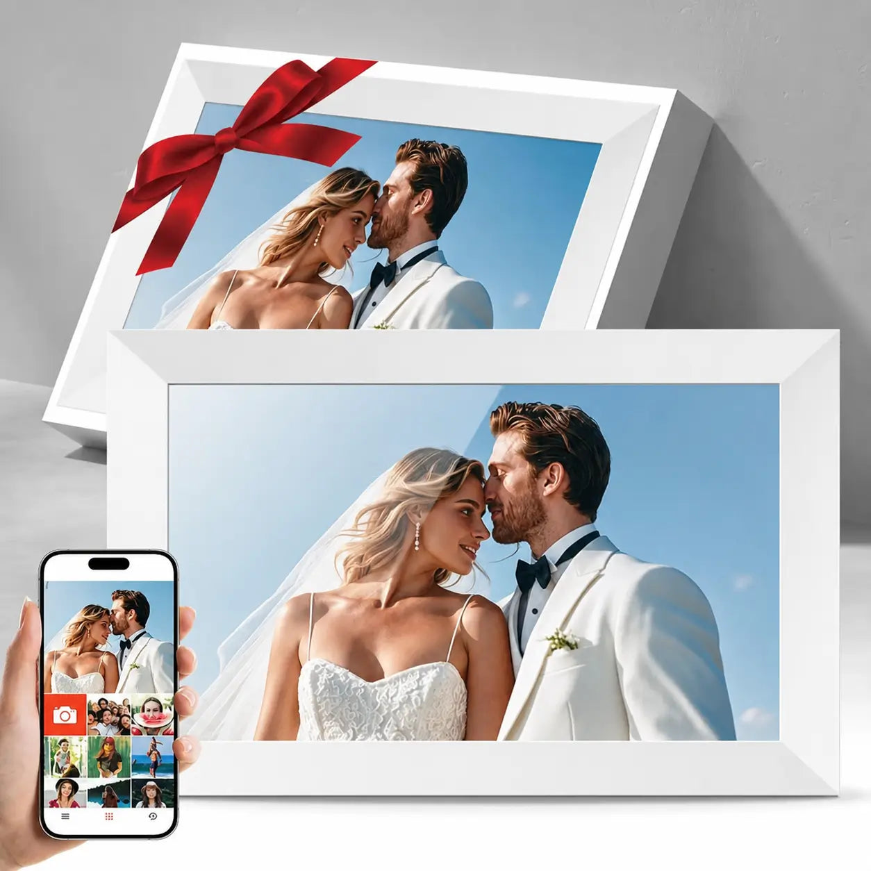 Digital photo frame with 25.7 cm (10.1 in) screen and wood design for home office memory displays and thoughtful everyday gifting Tomyhome Global