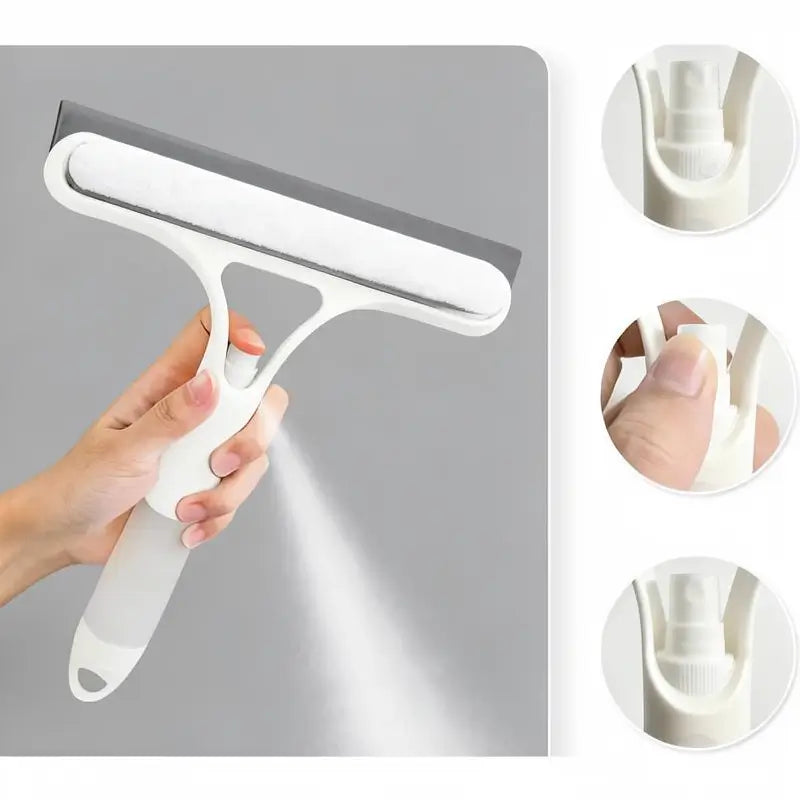 3 in 1 Window Scraper Squeegee Scrubber Spray Tool Car Windshield Cleaner Silicone Microfiber Wipe for Glass Surfaces Mirrors Home Daily Cleaning