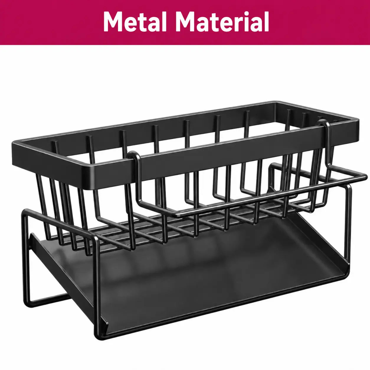 Corrosion-resistant metal sink organizer with high brush holder for sponges, scrubbers, bottles, and clutter-free kitchen counters beside your dishwashing area every day Tomyhome Global