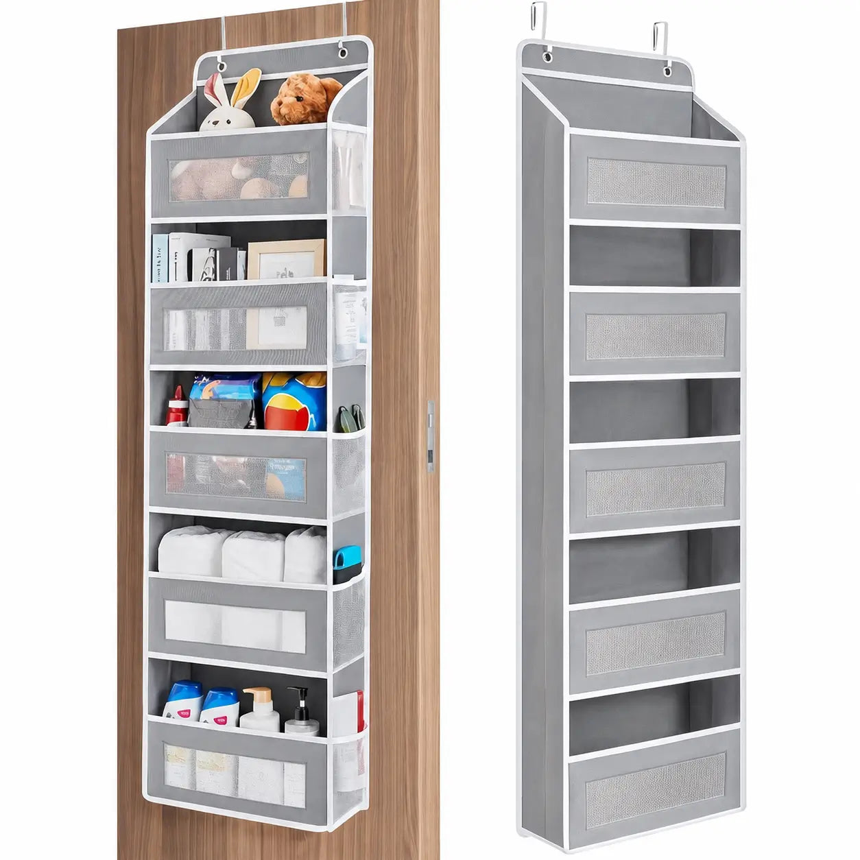 Over-the-door storage organizer with 5 tiers, anti-tilt design and 10 large pockets for bedrooms, bathrooms, dorm rooms and essentials Tomyhome Global