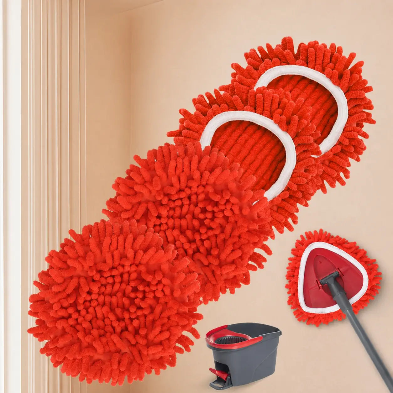 Chenille duster replacement heads with electrostatic microfiber for dry dusting on 1 TankSystem mops, household appliances, ceilings, blinds, furniture, and cars Tomyhome Global