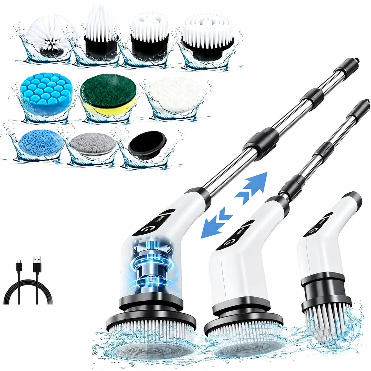 Cordless Electric Spin Scrubber with 9 Brush Heads, Extendable Handle and IPX7 Waterproof Cleaning for Bathrooms, Tile, Tubs and Kitchens Tomyhome Global