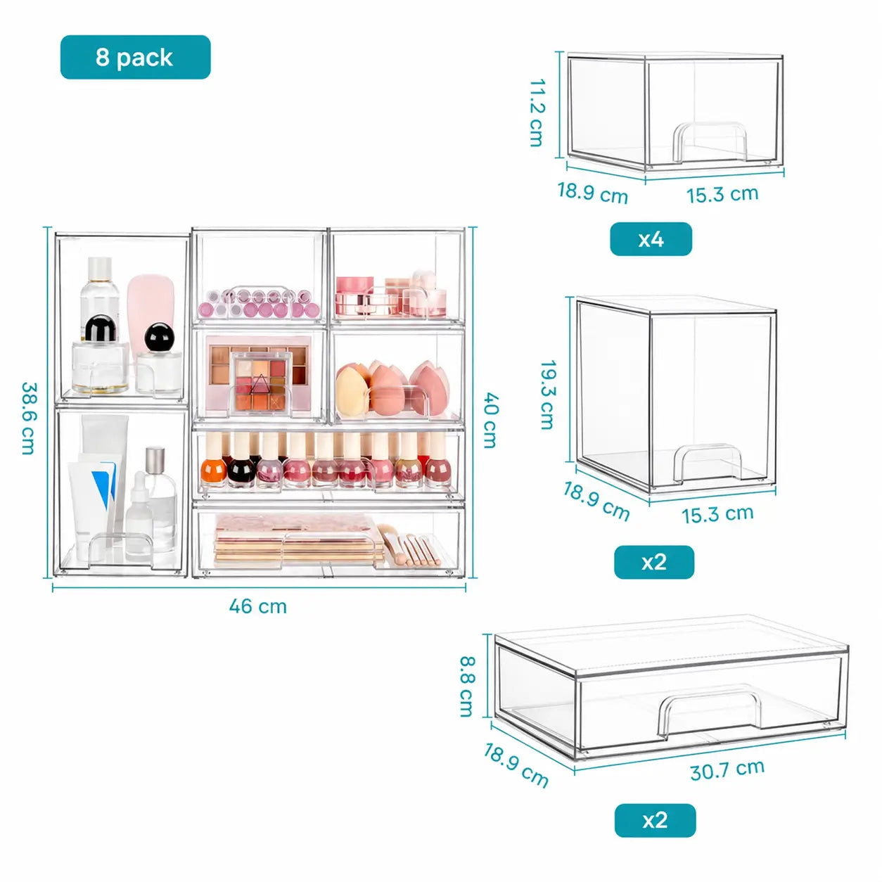 Stackable Clear Organizer Drawers, BPA-Free Multi-Size Storage Bins for Nursery Bottles, Bathroom Vanity, Pantry, Office Anywhere Tomyhome Global
