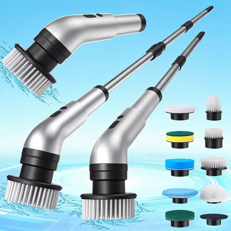 Electric Spin Scrubber Cordless IPX7 Waterproof Cleaning Brush with 9 Brush Heads Extendable Handle 2 Speeds for Shower Bathroom Kitchen Tile and Floor