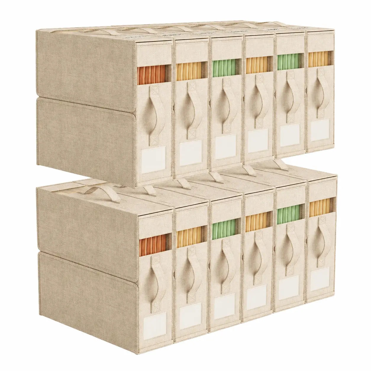 4-Pack Foldable Bed Sheet Storage Boxes with Clear Windows, Labels and Handles for Linen Closets, Blankets, Towels, King and Queen Sets Tomyhome Global