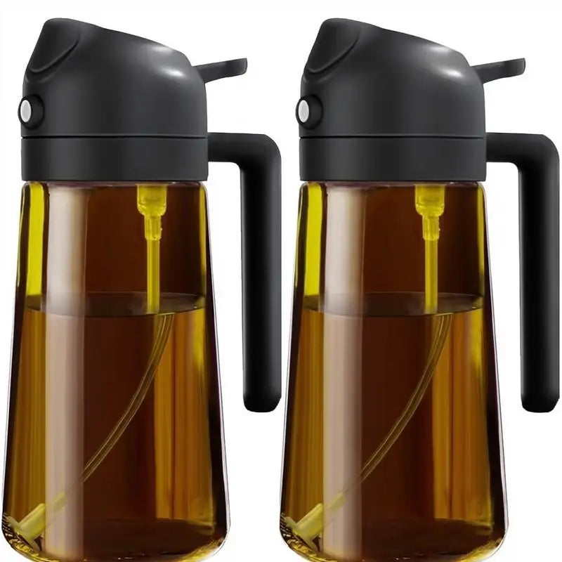 2-Pack 2-in-1 Oil Sprayer for Cooking 470ml Light-Blocking Glass Olive Oil Dispenser Bottle for Kitchen Food-Grade Mister for Air Fryer BBQ and Salads