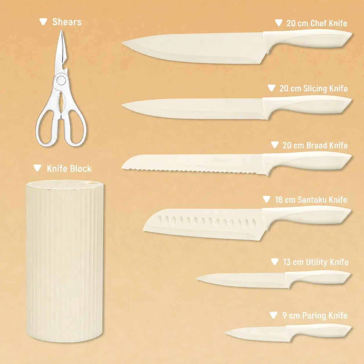 8-piece black kitchen knife set with non-stick rust-resistant blades, universal block and kitchen shears for everyday home cooking prep Tomyhome Global
