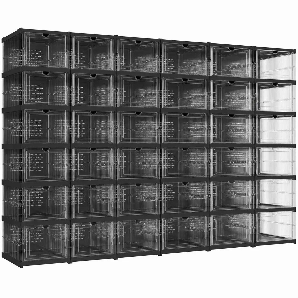 Collapsible shoe storage boxes with clear front doors, stackable foldable organizer for closets, shelves and entryways, fits US size 13 shoes Tomyhome Global