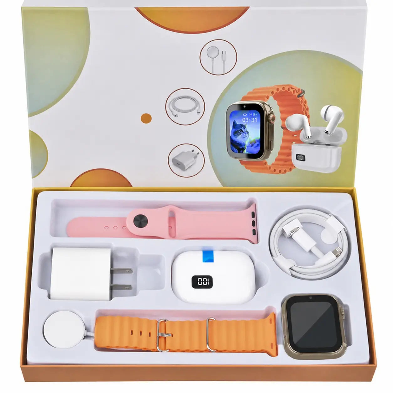 Portable 6-in-1 smartwatch kit with Bluetooth earbuds, 20W fast charger, Type-C cable and magnetic charging for everyday connectivity on the go Tomyhome Global
