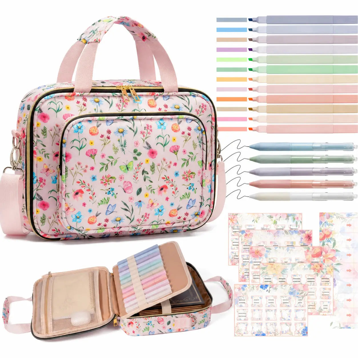 Multi-compartment Bible bag with handles, adjustable shoulder strap and journaling supplies for women’s study, worship and travel at church or home Tomyhome Global