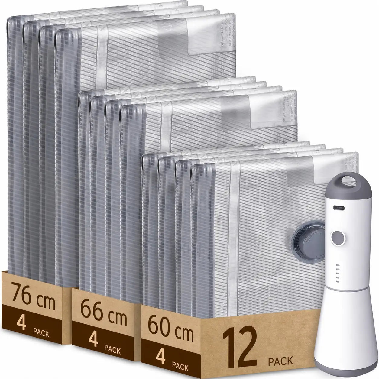 Travel vacuum compression bag set with USB-C rechargeable pump, 15 space-saving packing bags for carry-on luggage, clothes and home storage Tomyhome Global