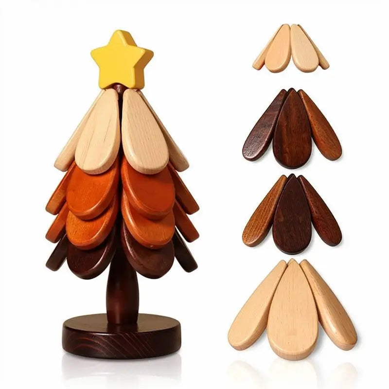 Heat Resistant Foldable Wooden Tree Trivet Set with 4 Coasters and 1 Stand for Hot Dishes Pots Bowls Teapots Solid Wood Kitchen Tableware Gift