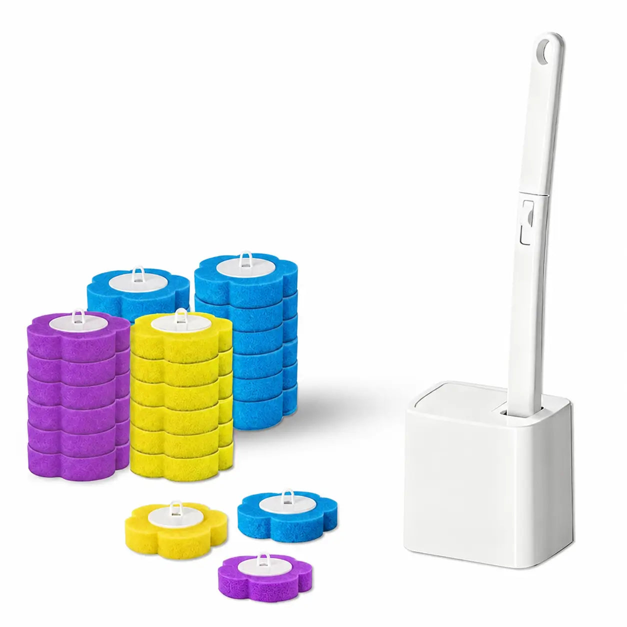 Disposable toilet brush set with 24 scented refills, wall-mounted holder and no-touch head replacement for bathroom cleaning Tomyhome Global