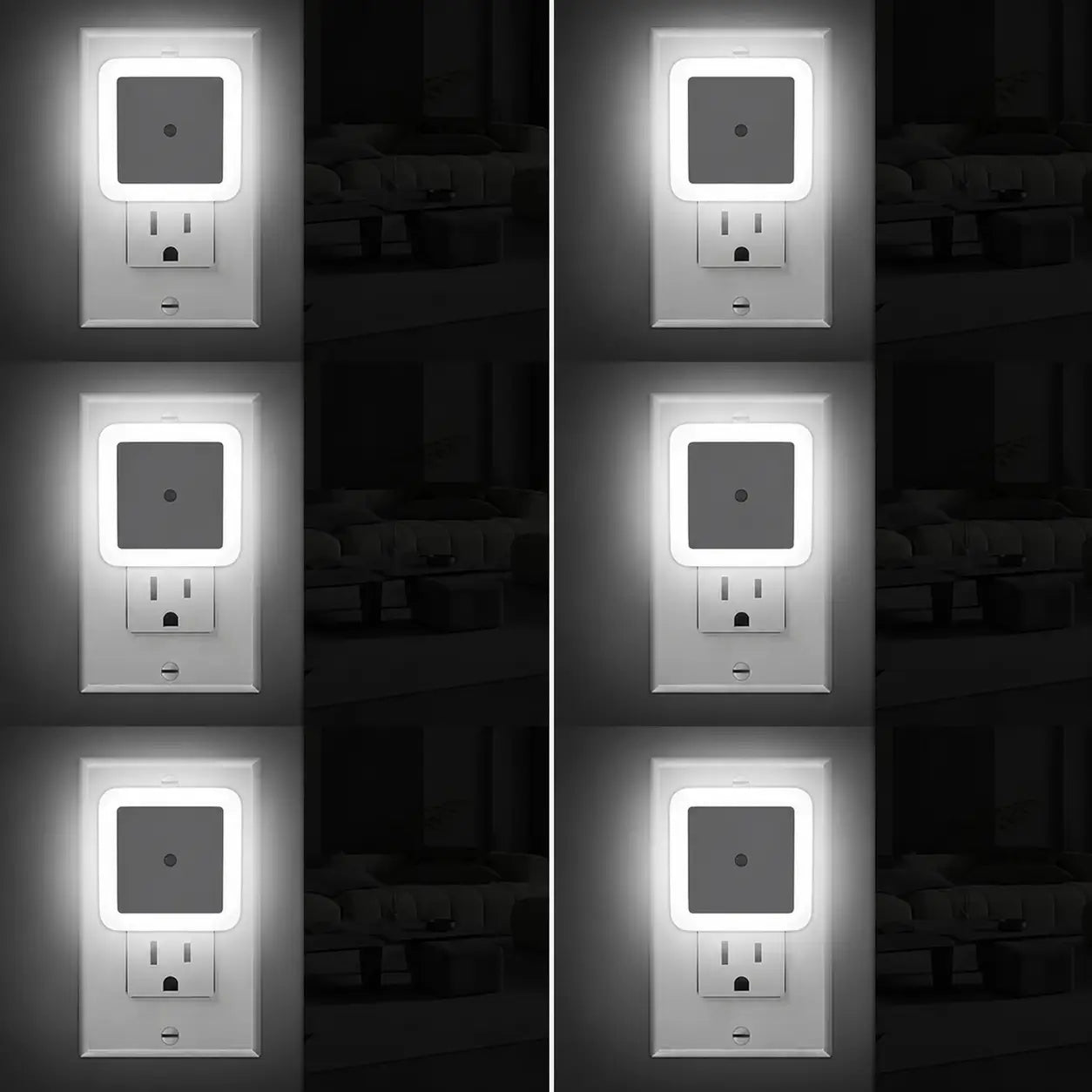 Plug-in LED night lights with dusk-to-dawn sensor, warm white 6-pack for bedrooms, hallways, bathrooms, kitchens and everyday home lighting Tomyhome Global