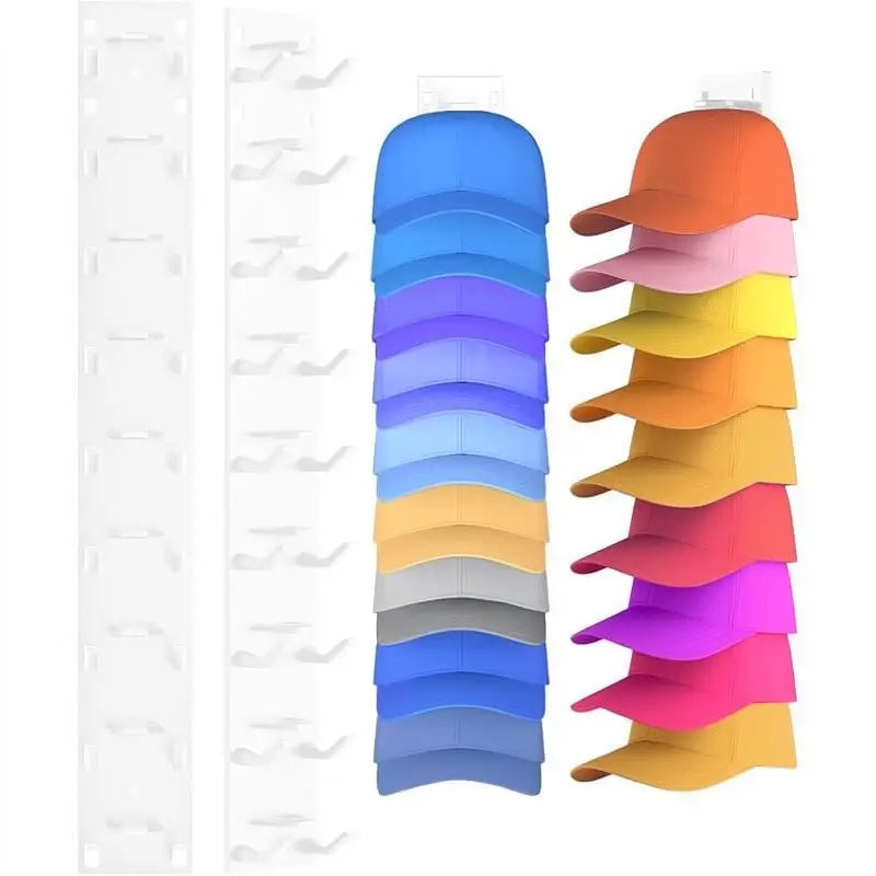 Wall Mounted Baseball Cap Rack Hat Organizer Adhesive Mount Storage for Closet Door Bedroom Space Saving Hat Display Easy Access Sturdy Pack of 2