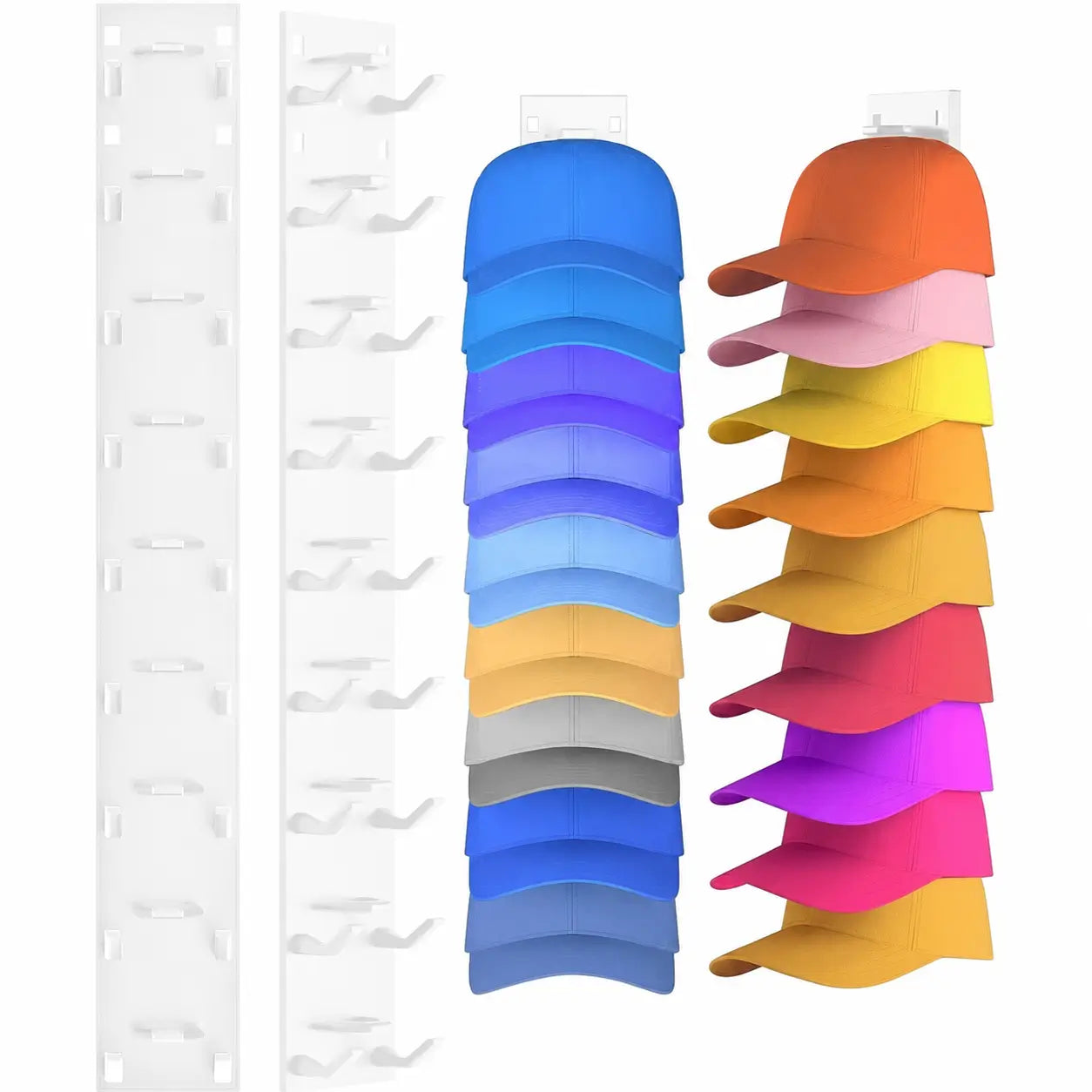 Wall mounted baseball cap organizer, 2-pack adhesive hat rack holding 18 caps for easy access in closets, bedrooms, and wardrobes Tomyhome Global