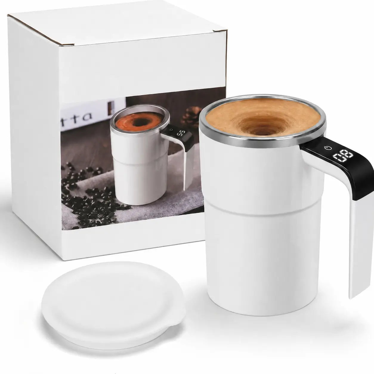 Rechargeable magnetic stirring mug with detachable mixer and LCD thermometer for smooth coffee, cocoa, protein shakes, and everyday office or travel drinks Tomyhome Global
